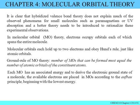 CHAPTER 4: MOLECULAR ORBITAL THEORY