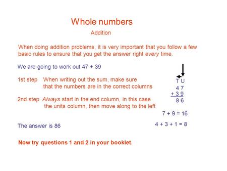 Whole numbers Addition