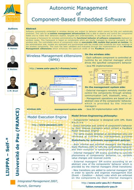 Integrated Management 2007, Munich, Germany LIUPPA – Self-* Université de Pau (FRANCE) Autonomic Management of Component-Based Embedded Software J.-M.