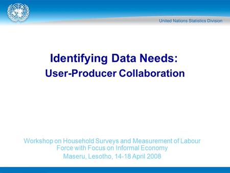 Identifying Data Needs: Workshop on Household Surveys and Measurement of Labour Force with Focus on Informal Economy Maseru, Lesotho, 14-18 April 2008.