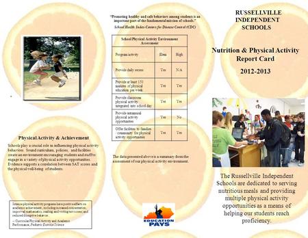 Nutrition & Physical Activity Report Card 2012-2013 The Russellville Independent Schools are dedicated to serving nutritious meals and providing multiple.
