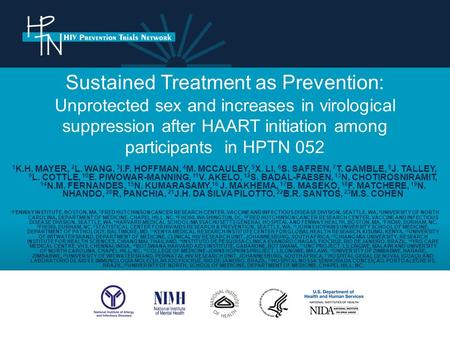 Sustained Treatment as Prevention: Unprotected sex and increases in virological suppression after HAART initiation among participants in HPTN 052 1 K.H.