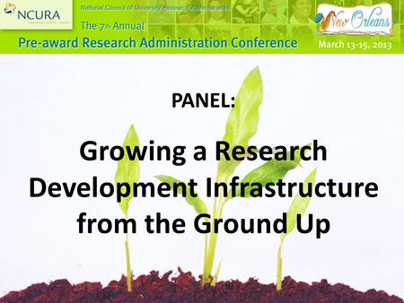 PANEL: Growing a Research Development Infrastructure from the Ground Up.