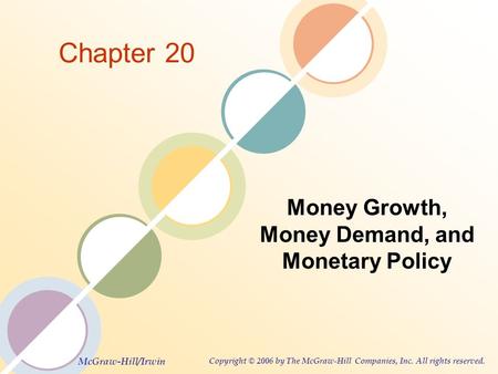 McGraw-Hill/Irwin Copyright © 2006 by The McGraw-Hill Companies, Inc. All rights reserved. Chapter 20 Money Growth, Money Demand, and Monetary Policy.