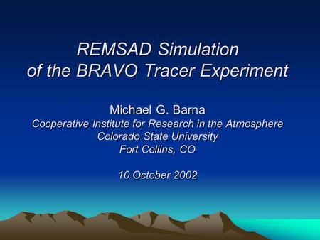 REMSAD Simulation of the BRAVO Tracer Experiment Michael G. Barna Cooperative Institute for Research in the Atmosphere Colorado State University Fort Collins,
