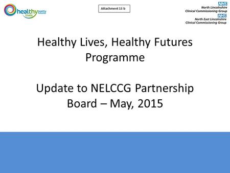 Healthy Lives, Healthy Futures Programme Update to NELCCG Partnership Board – May, 2015 Attachment 13 b.