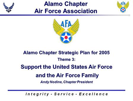 Alamo Chapter Air Force Association Alamo Chapter Strategic Plan for 2005 Theme 3: Support the United States Air Force and the Air Force Family Andy Nodine,