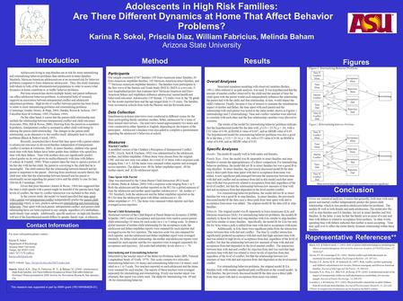 Adolescents in High Risk Families: Are There Different Dynamics at Home That Affect Behavior Problems? Karina R. Sokol, Priscila Diaz, William Fabricius,