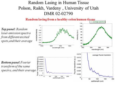 Top panel: Random laser emission spectra from different excited spots,and their average Random Lasing in Human Tissue Polson, Raikh, Vardeny, University.