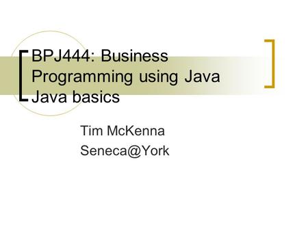 BPJ444: Business Programming using Java Java basics Tim McKenna