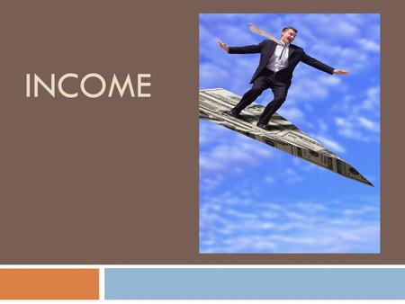 INCOME. 3 Types of Income 1. Earned Income 2. Portfolio Income 3. Passive Income.