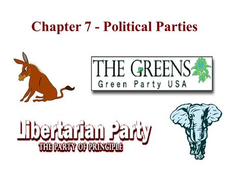 Chapter 7 - Political Parties Structures political perceptions within group Educates membership on policy and platform Provides a reference point for.