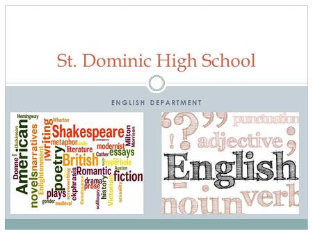 ENGLISH DEPARTMENT St. Dominic High School. Overview All courses address the demands of the Common Core Curriculum Ready for the rigors of college in.
