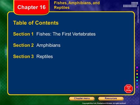 Chapter 16 Table of Contents Section 1 Fishes: The First Vertebrates