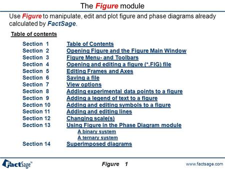 Www.factsage.com Figure Table of contents Table of Contents Table of Contents Section 1Table of ContentsTable of Contents Opening Figure and the Figure.