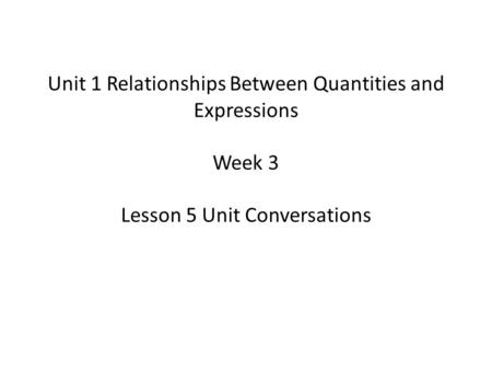 Unit 1 Relationships Between Quantities and Expressions Week 3 Lesson 5 Unit Conversations.
