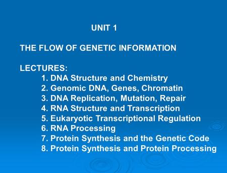 THE FLOW OF GENETIC INFORMATION LECTURES: