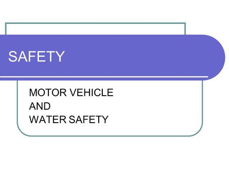 SAFETY MOTOR VEHICLE AND WATER SAFETY. MOTOR VEHICLE SAFETY Most frequent cause of accidental death (______) _____ would live if they used seat belts.