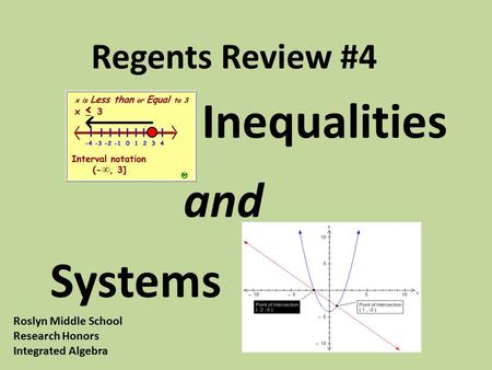 Regents Review #4 Inequalities and Systems Roslyn Middle School Research Honors Integrated Algebra.