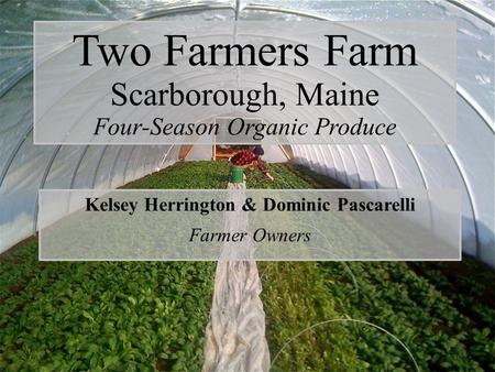 1 Two Farmers Farm Scarborough, Maine Four-Season Organic Produce Kelsey Herrington & Dominic Pascarelli Farmer Owners.