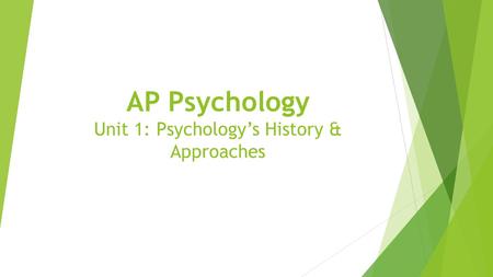 AP Psychology Unit 1: Psychology’s History & Approaches.