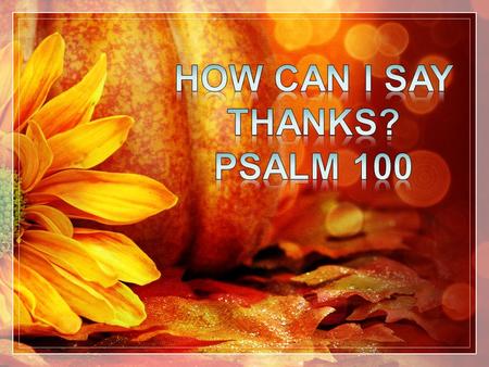 PSALM 100 “Shout joyfully to the Lord, all the earth. Serve the Lord with gladness; Come before Him with joyful singing; know that the Lord, He is God;