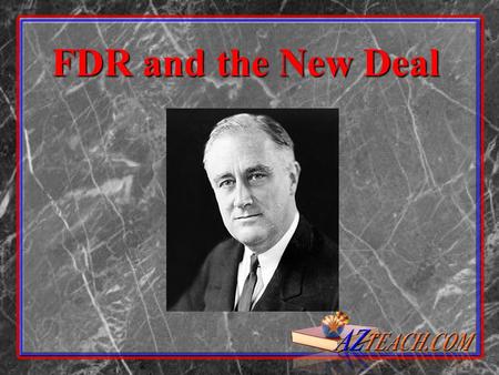 FDR and the New Deal.  FDR promised relief (direct aid, money, loans) recovery (abandoned gold standard, created jobs, Federal Housing Act, AAA), and.