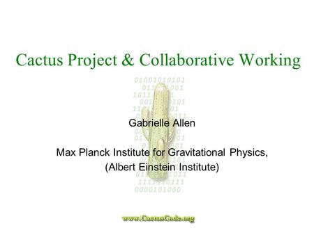 Cactus Project & Collaborative Working Gabrielle Allen Max Planck Institute for Gravitational Physics, (Albert Einstein Institute)