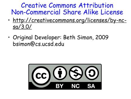 Creative Commons Attribution Non-Commercial Share Alike License  sa/3.0/http://creativecommons.org/licenses/by-nc-