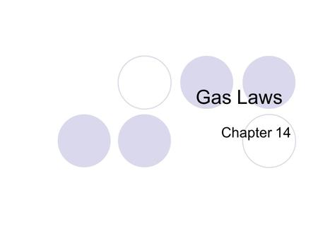 Gas Laws Chapter 14. Kinetic Molecular Theory of Gases No attraction/repulsion between particles Volume of particles is 0 Constant random motion Elastic.