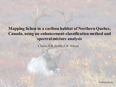 Mapping lichen in a caribou habitat of Northern Quebec, Canada, using an enhancement-classification method and spectral mixture analysis J.Théau, D.R.