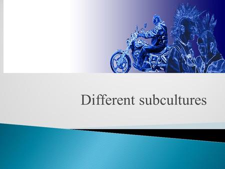 Different subcultures. a group with a distinct style and identity subculture=cultural grouping.