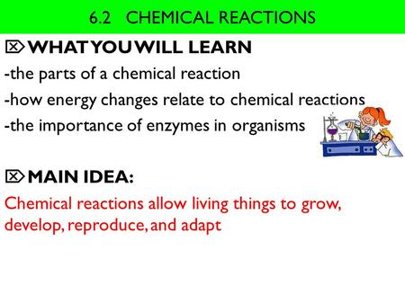 6.2   CHEMICAL REACTIONS WHAT YOU WILL LEARN