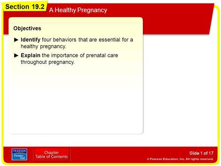 Section 19.2 A Healthy Pregnancy Objectives