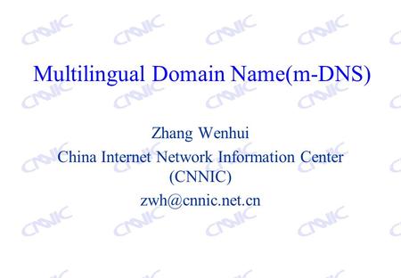 Multilingual Domain Name(m-DNS) Zhang Wenhui China Internet Network Information Center (CNNIC)