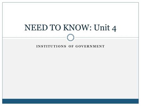 INSTITUTIONS OF GOVERNMENT NEED TO KNOW: Unit 4. CONGRESS Chapter 13.