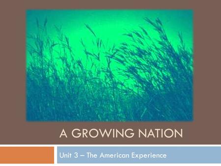 Unit 3 – The American Experience
