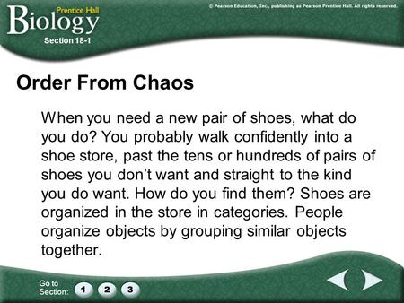 Go to Section: Order From Chaos When you need a new pair of shoes, what do you do? You probably walk confidently into a shoe store, past the tens or hundreds.