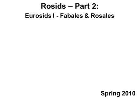 Rosids – Part 2: Eurosids I - Fabales & Rosales Spring 2010.