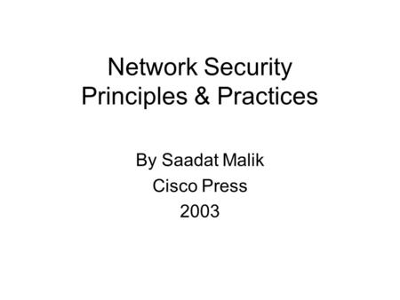 Network Security Principles & Practices