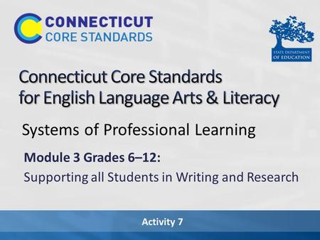 Activity 7 Systems of Professional Learning Module 3 Grades 6–12: Supporting all Students in Writing and Research.
