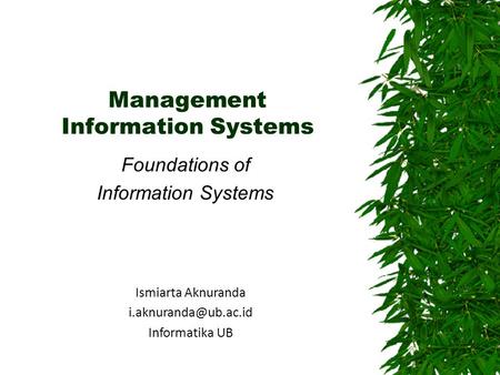 Management Information Systems Foundations of Information Systems Ismiarta Aknuranda Informatika UB.