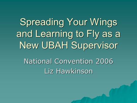 Spreading Your Wings and Learning to Fly as a New UBAH Supervisor National Convention 2006 Liz Hawkinson.
