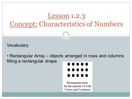 Lesson Concept: Characteristics of Numbers