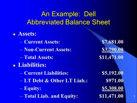 An Example: Dell Abbreviated Balance Sheet