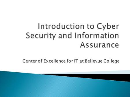 Center of Excellence for IT at Bellevue College. Cyber security and information assurance refer to measures for protecting computer systems, networks,