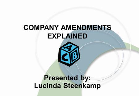 COMPANY AMENDMENTS EXPLAINED Presented by: Lucinda Steenkamp.