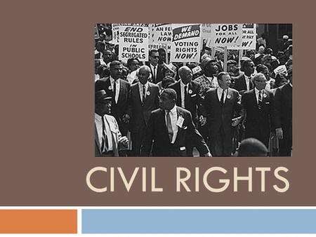 CIVIL RIGHTS. Civil Rights  Slavery, Missouri Compromise  Dred Scott(1856)  Civil War  Post Civil War Amendments  Reconstruction, 1877 Compromise,