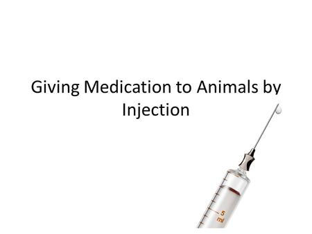 Giving Medication to Animals by Injection. Introduction For many medicines and vaccines, injection is the best method of administration to an animal.