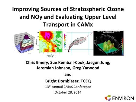 Template Improving Sources of Stratospheric Ozone and NOy and Evaluating Upper Level Transport in CAMx Chris Emery, Sue Kemball-Cook, Jaegun Jung, Jeremiah.